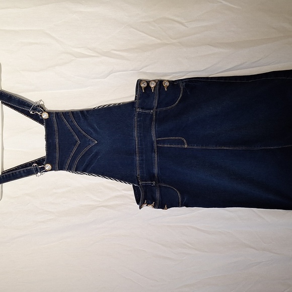 Pollito Dresses & Skirts - 3/$20-Denim Midi Overall Skirt W. Suspenders And Faux Diamond Trim, 6, NWOT